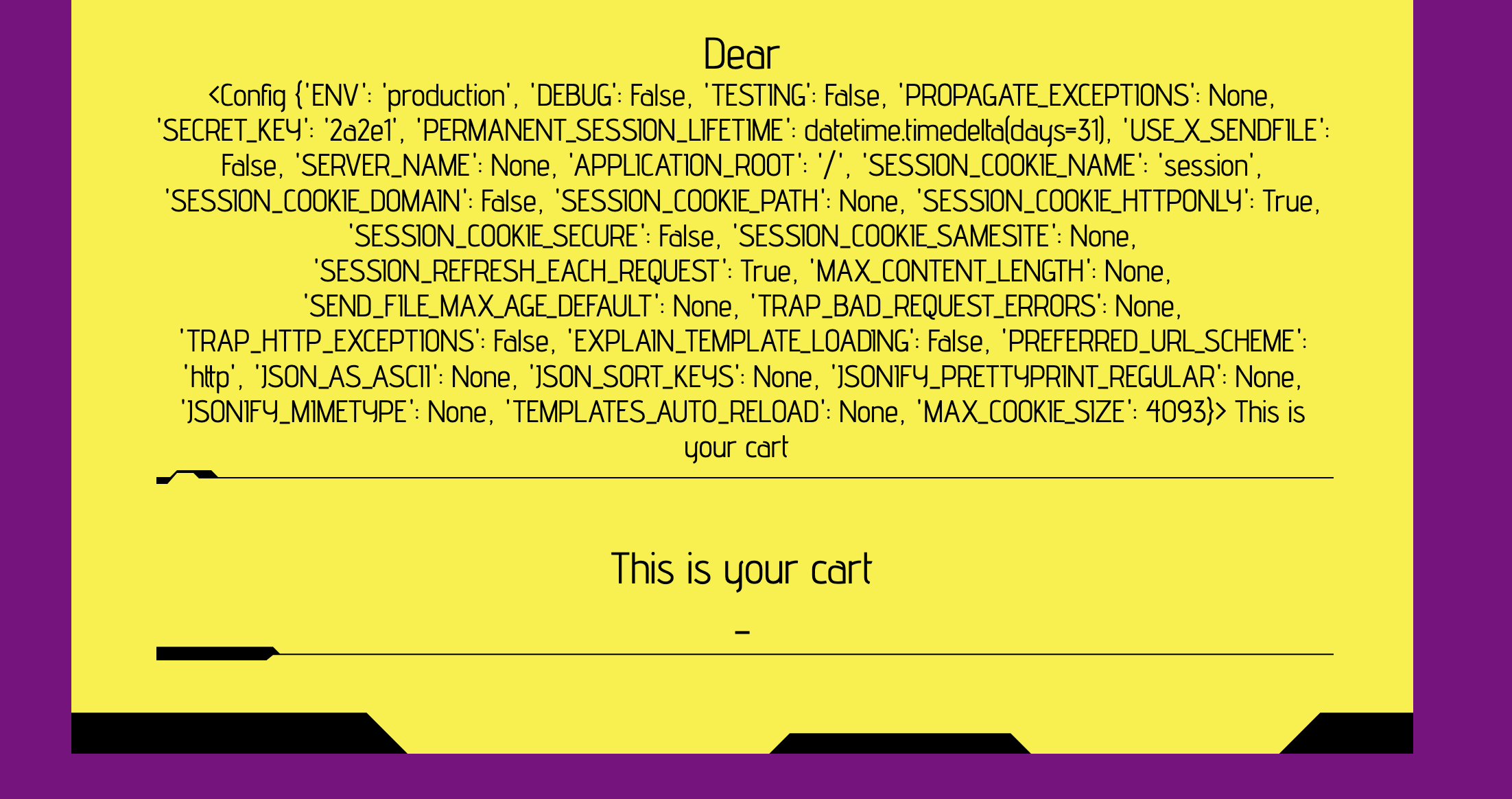 Jinja2 config object dumped in the page, SSTI confirmed